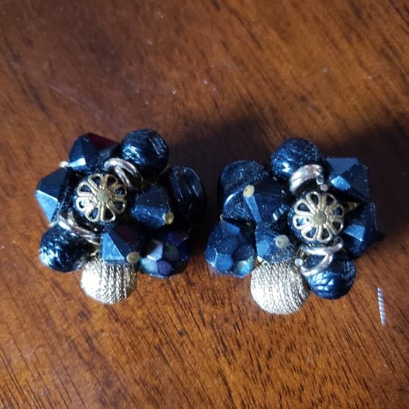 W.Germany Jewelry - Vintage Western Germany Bead Cluster Clip Earrings